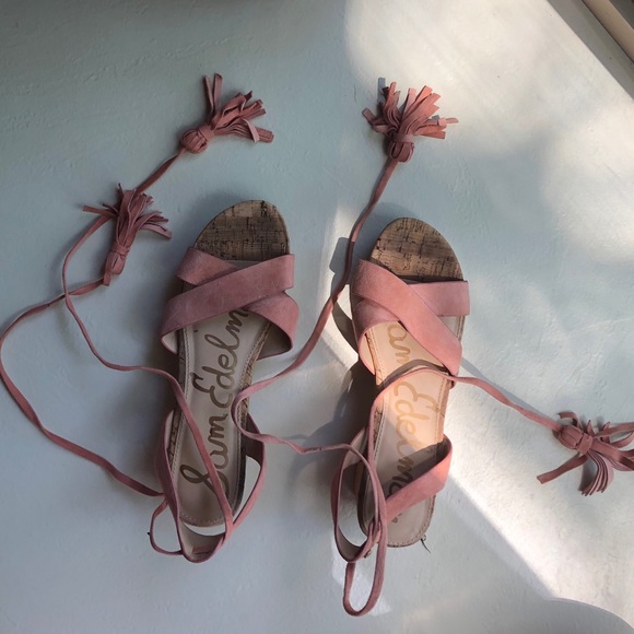 Peach Pink Sam Edelman Platform Sandals Tie Size 7 - Picture 3 of 8